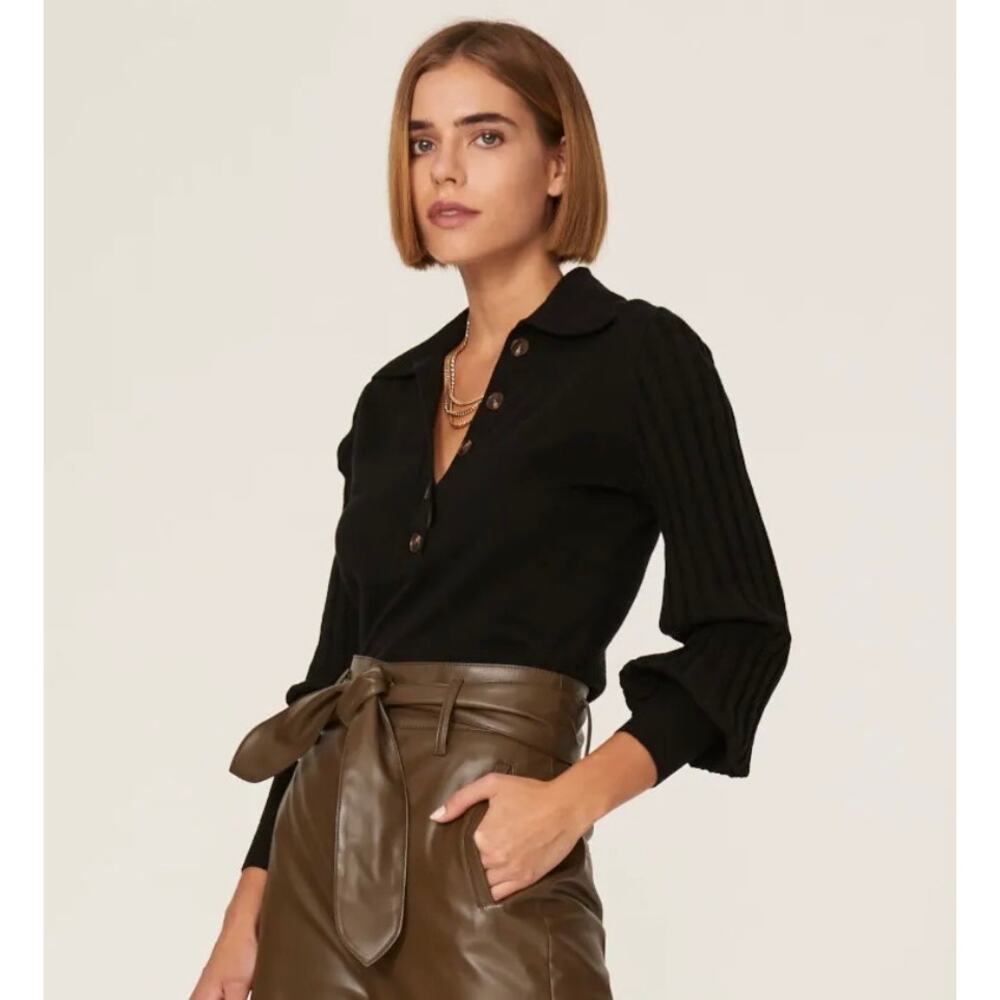Nicholas Black Adelpha Knit Collared Top L